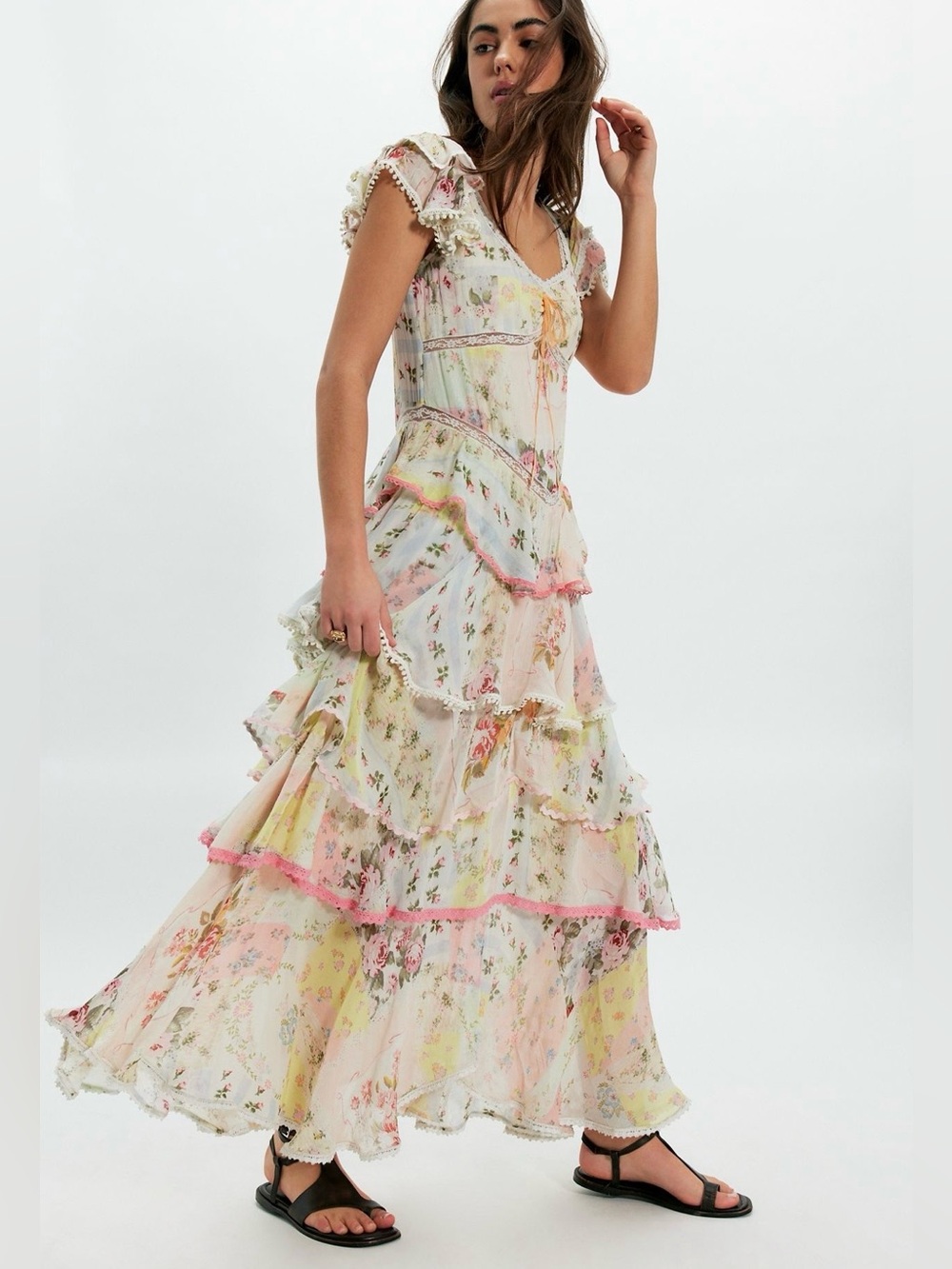 Free People Love You Bunches Midi Dress~ Pastel Combo 🌸